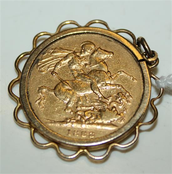 1883 gold sovereign in 9ct gold mount